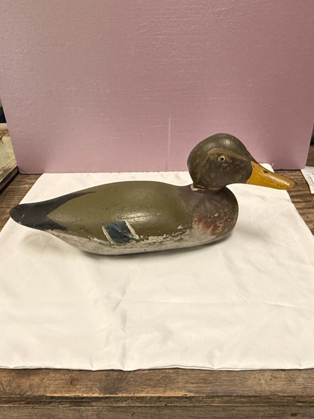 Vintage hand-painted wooden mallard duck decoy.